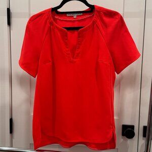 Trina Turk Neon Pink/Orange V-Neck Sleeve Blouse, Size S